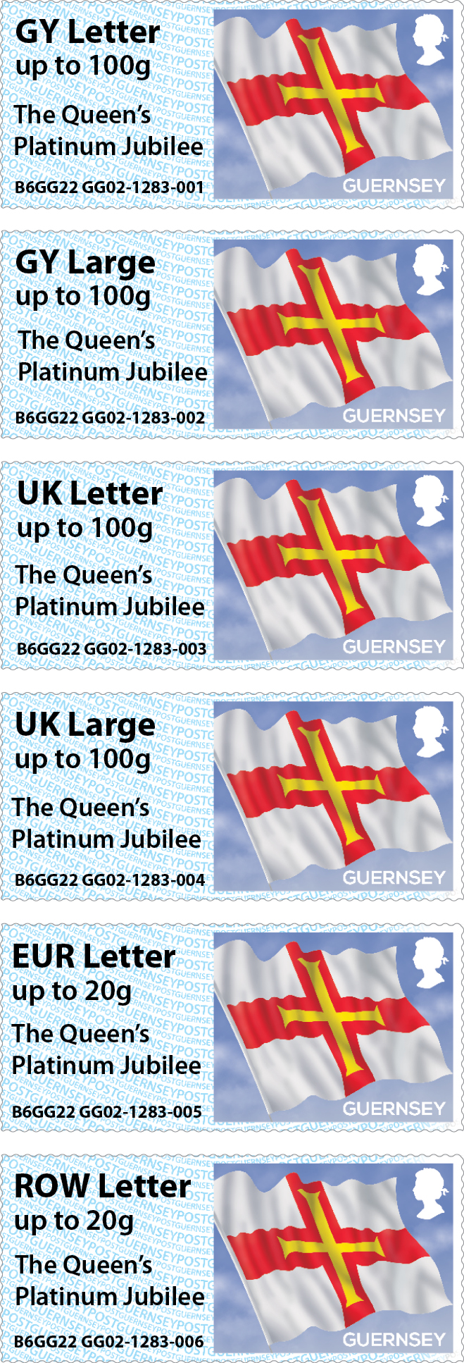 Guernsey will celebrate The Queen’s Platinum Jubilee with an overprint on Post and Go Flag stamps 
